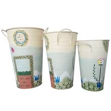 欧式风格表面手工图绘双耳铁皮质花桶花器装饰家居仿真花花插花瓶