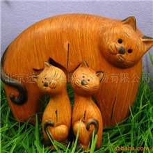 批发供应陶质母子猫田园趣味陶瓷家居摆件T10507