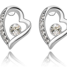 百搭时尚闪钻水晶桃心耳钉天长地久耳钉