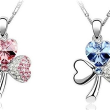 017淘宝热卖项链合金项链批发混批甜美三叶草水晶项链