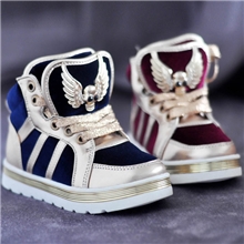 韩版秋冬金丝绒男女儿童中帮短靴骷髅头男女童高帮板鞋二棉