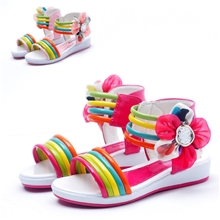 清仓13年新款七彩条纹花朵图案皮面品牌童鞋女童凉鞋童鞋批发