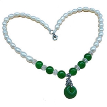 【华希尔珠宝】天然淡水珍珠饰品批发6-7mm米形珍珠项链加玉坠