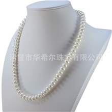 【华希尔珠宝】珍珠项链饰品批发天然淡水白色8-9mm四面光项链