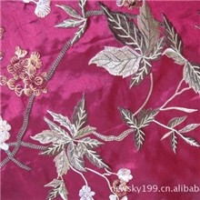 高针数绣花布、仿真花面料、牡丹花绣花面料、绣花窗帘布