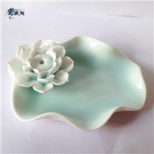 景德镇陶瓷香插香炉线香盘香座荷花莲花冬绿荷叶盘釉工艺品摆件