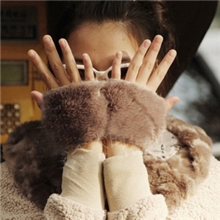 vivi推荐韩国冬季仿兔毛手套露指手套毛毛手套半指手套