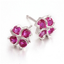 淘宝爆款四叶草耳钉925纯银红刚玉锆石防过敏厂家批发