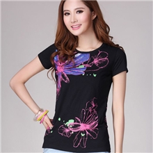 Y13007大码女装胖mm夏装短袖T恤修身印花T恤衫