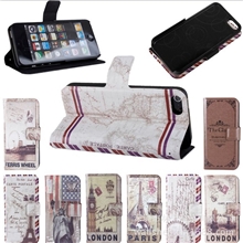 厂家批发苹果iphone5英伦风皮套复古左右翻支架保护套手机壳