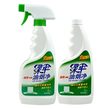 绿伞批发油烟净500G+500G双瓶厨房清洁剂去重污绿茶香型不呛