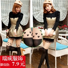 2013秋装日系爱心蕾丝假两件套长筒打底裤复古连裤袜子女批发