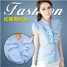 樵JIAO2013新款女短袖衬衣女雪纺短袖衬衫女韩国雪纺衫厂家直销