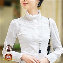 樵JIAO秋装韩版女式新款长袖时尚复古休闲女款高领蕾丝打底衫衬