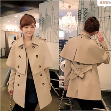 13秋冬新款韩版风衣斗篷式披肩双排扣收腰毛呢外套呢大衣