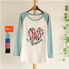 F3Y4288秋季新款日系女装休闲人字拖印花插肩袖T恤（四色入）