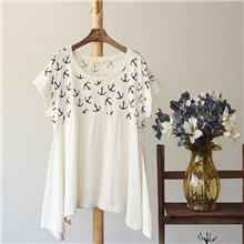 G232Y1541清仓小船锚印花底两侧加长短袖T恤（三色入）