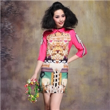 2013高端女装厂家网店代理一件代发翻领潮流大胆复古印花连衣裙