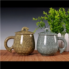 四季杯哥窑米黄、哥窑粉青龙泉青瓷办公杯带盖