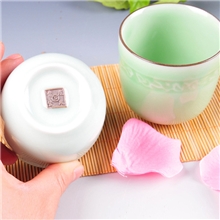 紫金口线刻花杯粉青/梅子青龙泉青瓷精致小茶杯