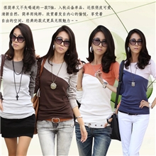 网店代理/厂价直销/韩版女装长袖t恤/撞色显瘦长袖T恤/一件代发