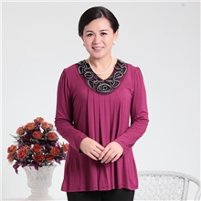 中老年女春秋装长球T恤针织衫上衣中年女士T恤妈妈装加大码新款