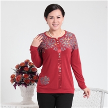 2013秋款中老年女装长袖印花全棉针织衫时尚休闲T恤韩版妈妈装