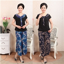 中老年女装夏装两件套装中年时尚休闲妈妈装短袖T恤九分裤大码款