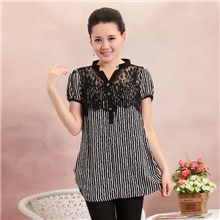 新款【厂家批发】中老年女装蕾丝休闲衬衫韩版短袖中长款衬衣大码