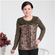 新款中老年女装秋装长袖T恤衫女式T恤豹纹套头上衣时尚妈妈装t恤