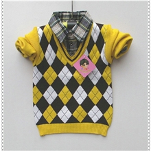 秋款男童小童翻领假两件套毛衣批发