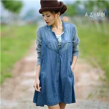 玄艺女装批发新款连衣裙欧洲站大码长袖连衣裙牛仔品牌女装连衣裙
