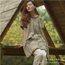 玄艺原创亚麻女装品牌连衣裙大码女装连衣裙印花广州女装亚麻女裙