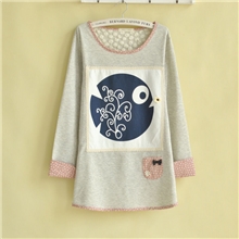 秋季新款女装日系小肥鱼贴布碎花口袋圆领长袖卫衣0029