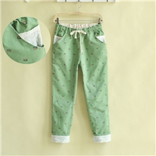 2013秋装新款森女系可爱猴子印花松紧腰卷边宽松棉麻长裤