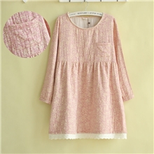 森女系小清新复古碎花蕾丝高腰大码棉麻连衣裙孕妇装秋装新款