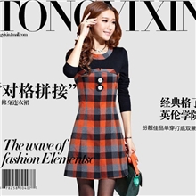 2013秋装新款连衣裙修身显瘦格子长袖女装打底连衣裙英伦连衣裙