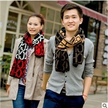 淘宝热卖新款情侣毛线围巾韩国秋冬保暖字母围巾拼色围脖围巾披肩