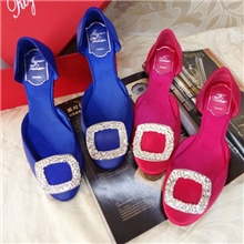 欧美凉鞋小辣椒秀绸缎水钻方扣平底中空外贸女鞋跳舞鞋厂家批发