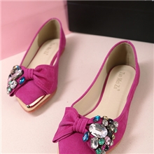 338-3时尚奢华彩色水钻花朵金属尖头柔软牛筋底平底真皮女鞋单鞋