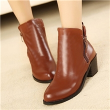 厂家批发代发欧美甜美秋冬新品短靴双拉链粗高跟素面百搭靴子