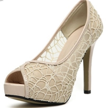 一件代发女鞋批发韩版时尚名媛蕾丝网纱鱼嘴凉鞋细高跟鞋女鞋