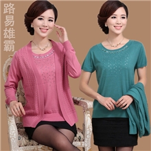 2013秋装新款中老年女装宽松针织衫中年妈妈装长袖真两件套外套