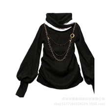 韩版秋季新款时尚修身双色高领灯笼袖打底长袖女式t恤批发