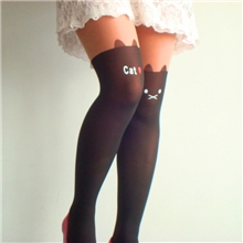 出口日本连裤袜丝袜CAT小猫过膝拼接假高筒假大腿连裤袜子批发