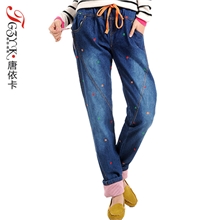 金牌厂商直销正品韩版休闲裤秋装女式绣花百搭宽松牛仔长裤2029
