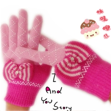 秋冬爆款全指手套条纹蝴蝶结菱格手套女士保暖手套批发