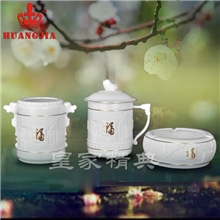 创意家居陶瓷工艺礼品商务办公茶杯笔筒烟灰缸诗礼华章三件套