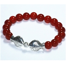 天然仿玛瑙琉璃手链藏银对嘴鱼琉璃手链地摊热卖货源2元店批发