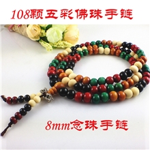 108颗8mm五彩檀木念珠佛珠手链地摊爆款夜市热卖2元店厂家批发